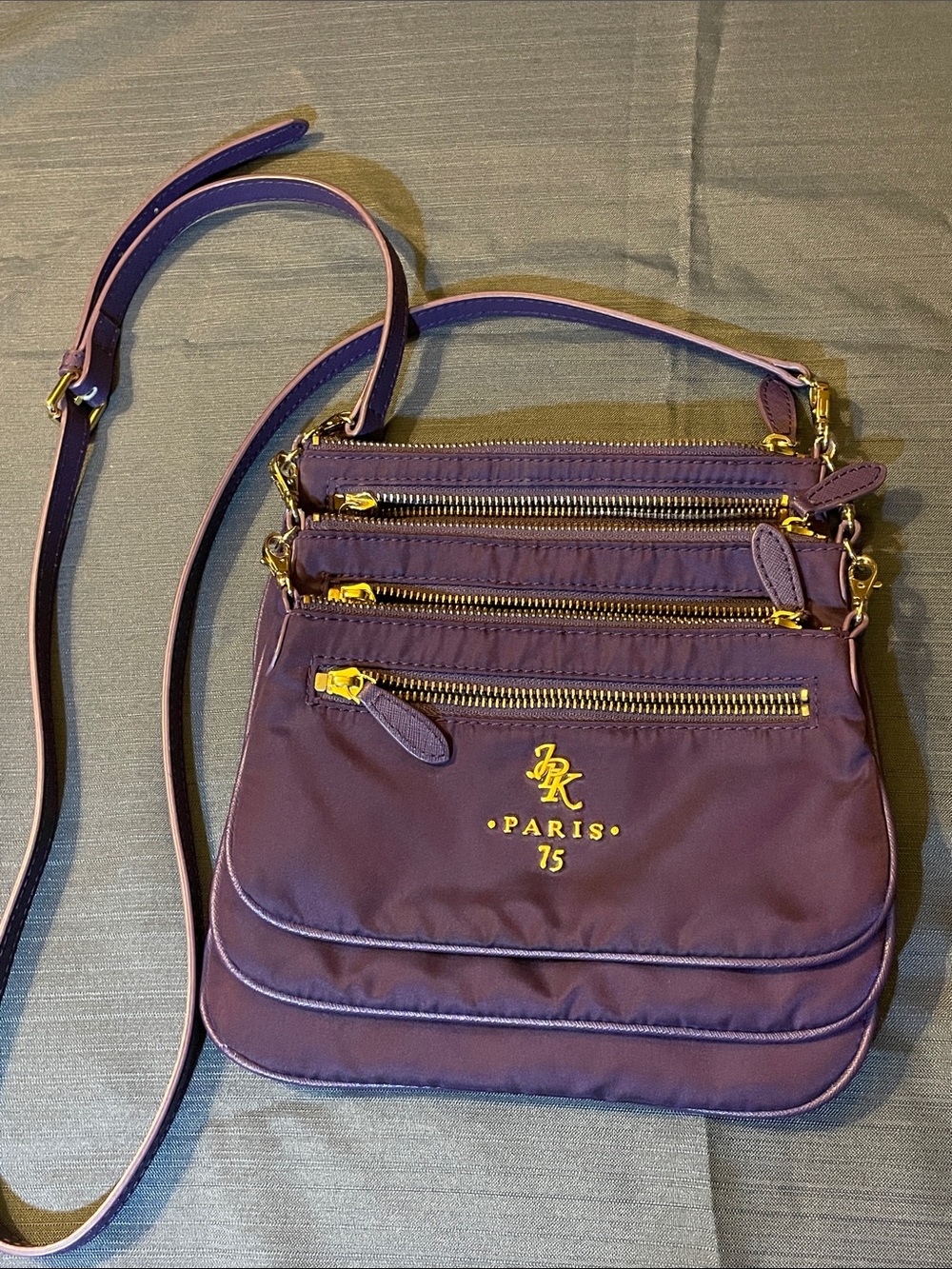 JPK Paris 75 Purple Crossbody Nylon and Leather Bag with Gold Accents by